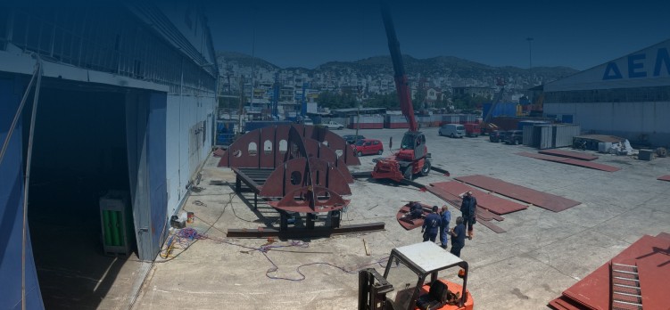 Ship repair fabrication work at the Techniservu operations base